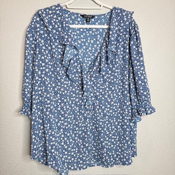 Ralph Lauren Sz 3XL Plus Floral Crepe Ruffle Blouse Black Label - Picture 1 of 12